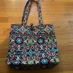 Vera Bradley Black Multicolor Floral Quilted Tote